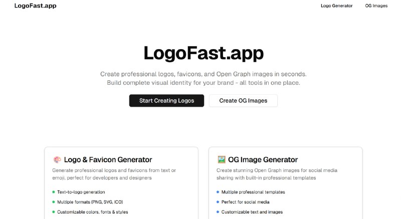 LogoFast在几秒钟内创建专业徽标、收藏夹图标和Open Graph图像