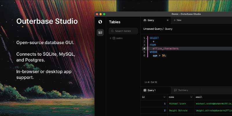 GitHub - outerbase/studio: A lightweight Database GUI in your browser. It supports connecting to Postgres, MySQL, and SQLite.