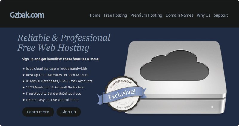 #白嫖快乐 Gzbak提供全面功能的免费PHP建站服务，提供 10G 存储、PHP、10 个 mysql、FTP 账号、ssl 证书、10 个免费二级域名、邮件服务特色提供10G存储空间，满足大多数基础建站需求