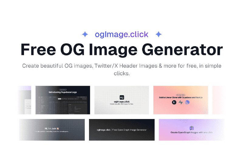 👉 名称：ogimage.click🤖 类型：🕸网站👏 介绍：允许用户通过选择专业模板、自定义背景、渐变、网格叠加、噪声等属性来快速生成适用于社交媒体平台（如 Twitter、Facebook 和 LinkedIn）的吸引人的分享图片