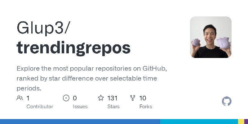 GitHub - Glup3/trendingrepos: Explore the most popular repositories on GitHub, ranked by star difference over selectable time periods.