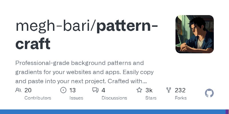 GitHub - megh-bari/pattern-craft: Professional-grade background patterns and gradients for your websites and apps. Easily copy…