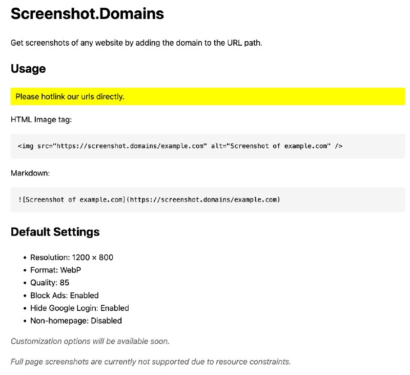👉 名称：screenshot.domains🤖 类型：🕸网站👏 介绍：将域名添加到 URL 路径中，获取任何网站的截图：