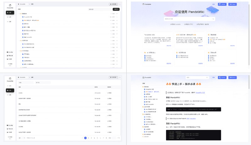 👉 名称：PandaWiki🤖 类型：🎯项目👏 介绍：PandaWiki 是一款 AI 大模型驱动的开源知识库搭建系统，帮助你快速构建智能化的 产品文档、技术文档、FAQ、博客系统，借助大模型的力量为你提供 AI 创作、AI 问答、AI 搜索 等能力