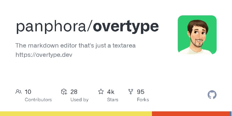 GitHub - panphora/overtype: The markdown editor that's just a textarea https://overtype.dev