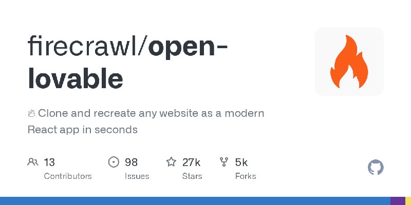 GitHub - firecrawl/open-lovable: 🔥 Clone and recreate any website as a modern React app in seconds