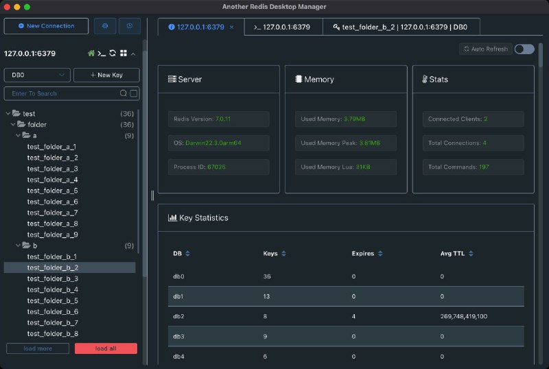 Another Redis Desktop Manager - 强大的 Redis 桌面管理客户端Redis 桌面管理客户端一款更快、更好、更稳定的 Redis 桌面 GUI 管理客户端，性能出众，轻松加载海量键值