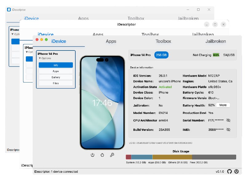 #iOS #跨平台 #文件传输 #工具 iDescriptor - 爱思助手的开源平替方案 下载页面iDescriptor 是一个跨平台、开源且免费的 iDevice 管理工具