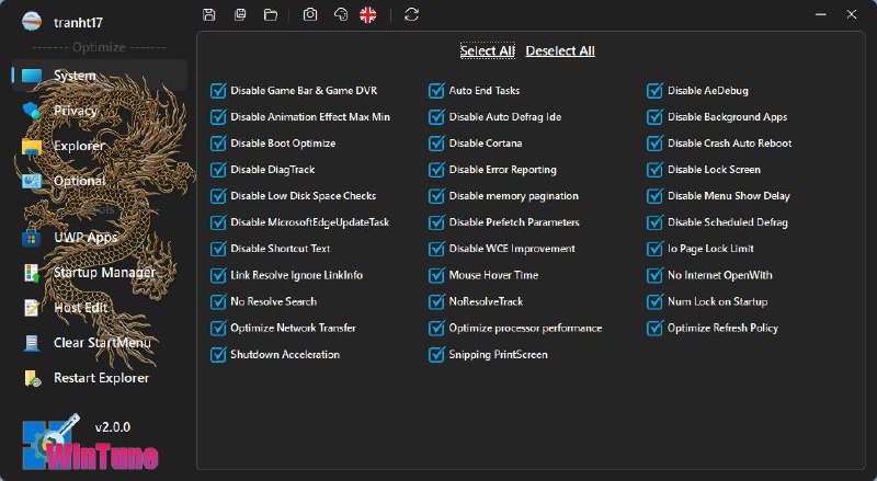 #软件 #工具 #开源 WinTune - 开源 Windows 系统优化工具▎软件平台：#Windows▎软件介绍：一款开源且免费的 Windows 系统优化工具，旨在帮助用户调整和优化系统设置，从而提升计算机的性能和用户体验