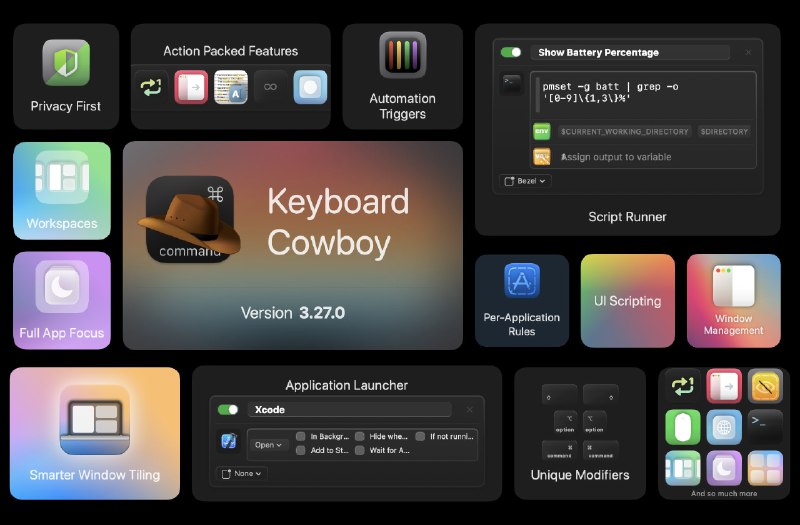#macOS #工具 #自动化 键盘牛仔 - 一款自动化键盘工作流工具  下载页面使用 Keyboard Cowboy，可以自动执行重复操作、启动应用程序和脚本、控制系统设置、操作文件和文件夹以及执行各种操作仅支持 macOS📮投稿    📢频道    💬群聊    索引