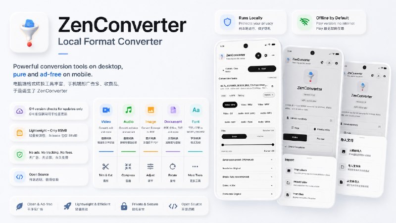 ZenConverter - 安卓本地文件转换工具一款本地文件转换工具，支持视频、音频、图片、PDF、Office 文档、字体、字幕等多种格式转换，并提供批量处理、任务队列
