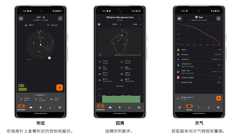 #Android #APP #户外 #地图 Trail Sense（路径感知） - 一款专为野外出行设计的 APPAPP 支持显示指南针、海拔、潮汐、气温和降水、太阳和月亮轨迹等信息，内置信号查找、哨子、三角定位、计步器等数十种工具完全离线使用，支持中文，仅支持Android 配合 Organic Maps 使用，体验更佳📮投稿    📢频道    💬群聊    索引