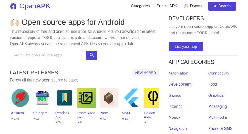 #GitHub #Android #软件 #列表 OpenAPK - Android 开源应用和游戏列表▎项目介绍：一个开源项目，旨在为 Android 用户提供一个精选的开源应用和游戏列表