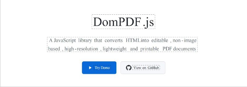 #PDF #文件转换 dompdf - 一种全新的前端 HTML 转矢量 PDF 方案 在线体验dompdf.js 是一个开源的 js 库，不需要服务器，只需要前端一行代码就可以将 html 页面转成矢量PDF文件