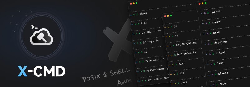 #CLI #命令行 X-CMD -  一键启用 1000+ CLI 工具X-CMD 是一个小巧且功能强大的命令行工具集，能提供 100 多种针对不同应用场景的功能模块和一个包管理器，支持下载安装 500+ 个第三方开源软件工具 Features